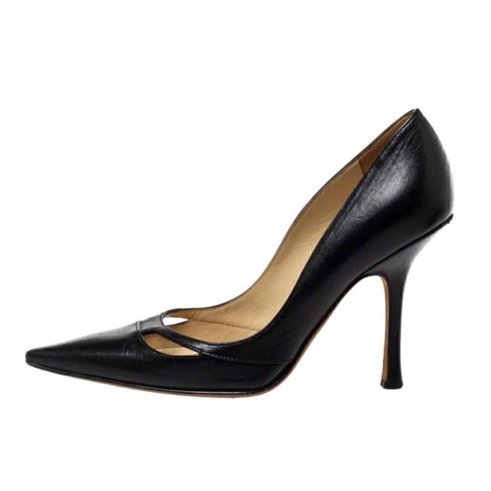 Jimmy Choo Black Leather
Cut-Out Pointed Toe Pumps Size 38